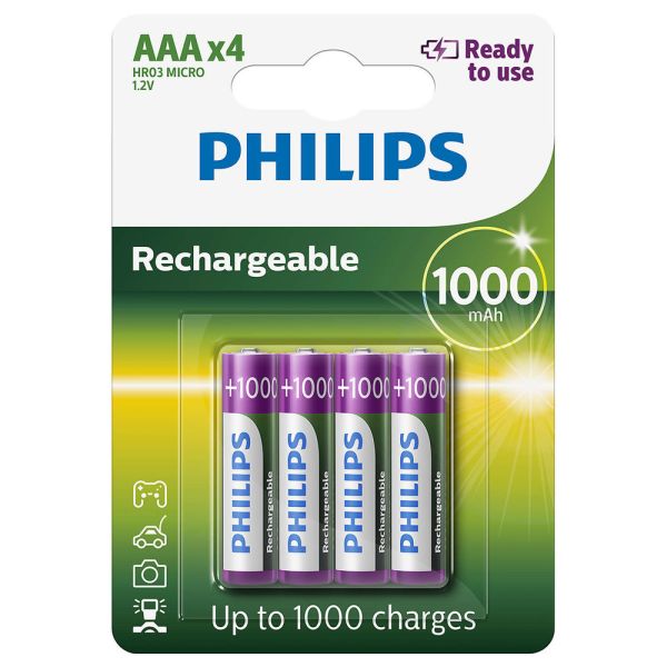 Comprá Pilas Recargables Philips AAA x 4 R03B4RTU10/97 - 1000 mAh - Envios  a todo el Paraguay