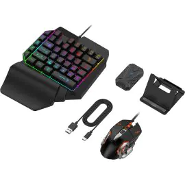 Kit Gamer Teclado + Mouse + Stand + Adaptador Keen Mix Lite 4 en 1 para Celular - Negro 