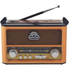 Rádio Portátil Mega Star RX087BT AM/FM Bluetooth - Dourado/Wood 