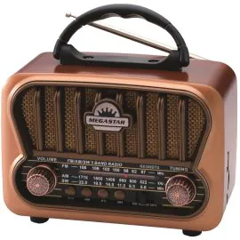 Rádio Portátil Mega Star RX309BTG AM/FM Bluetooth - Dourado/Marrom