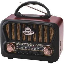 Rádio Portátil Mega Star RX309BTM AM/FM Bluetooth - Preto/Marrom
